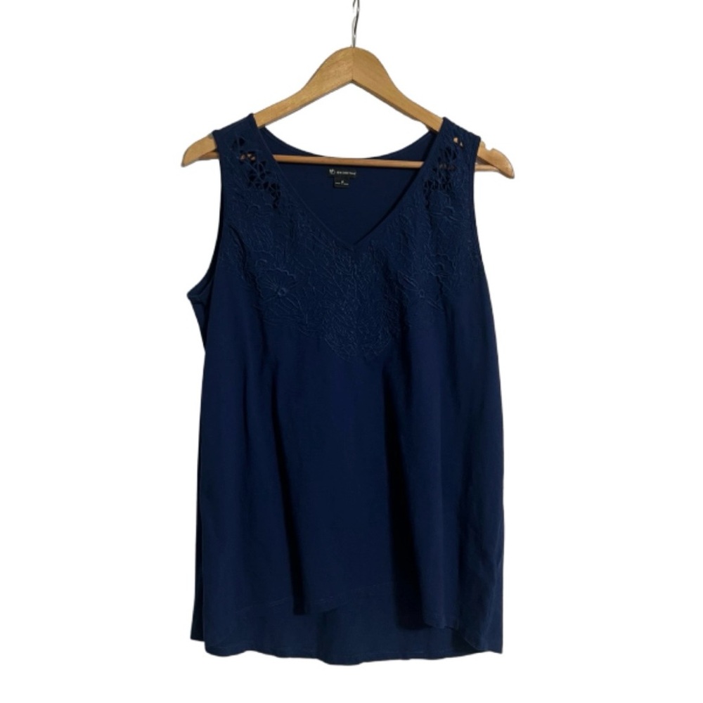 New Directions Navy Embroidered Tank Top